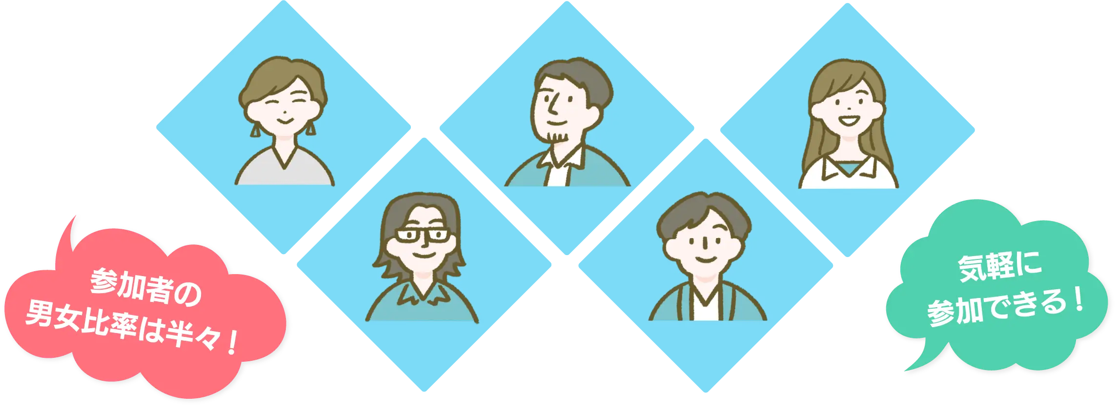 参加者の男女比率は半々！気軽に参加できる！